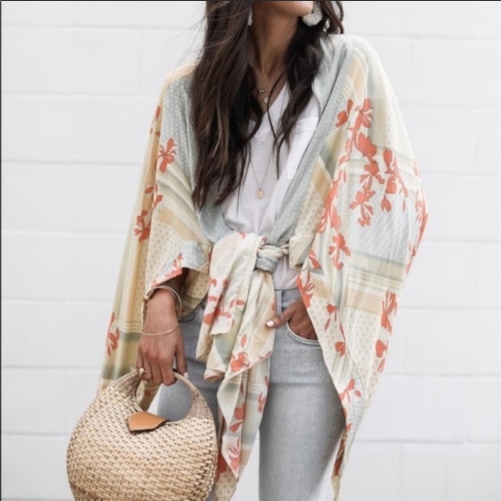 Free People Morning Glory Yellow Kimono One Size